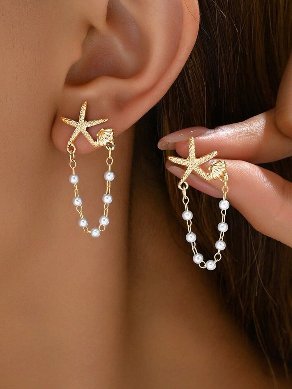 Gold Boho Women's Delicate Earrings With Random Pearl